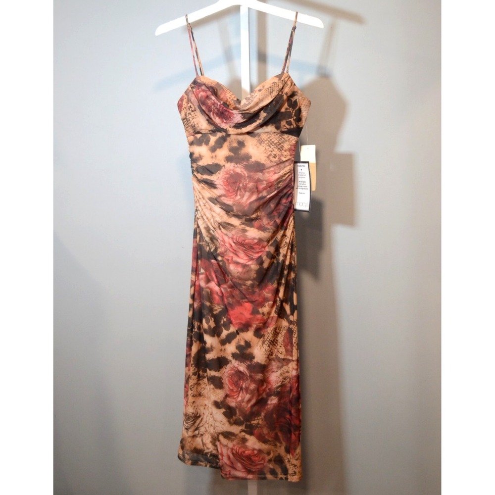 Katia Rae Size S Bodycon Sleeveless Brown/Neutral Midi Dress Semi-Formal HOCO